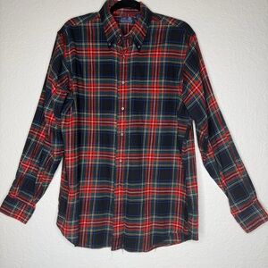 Lands End Button Down Flannel Plaid Longsleeve Wool blend Shirt